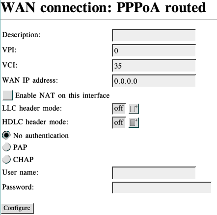 Creating a new PPPoA account